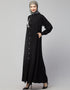 Modest Front Open with Silver Embroidery Casual Abaya In The Color Black
