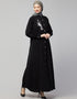 Modest Front Open with Silver Embroidery Casual Abaya In The Color Black