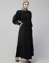 Islamic Front Open long Cuff Gathered Puffed Sleeve Casual Abaya in the Shade Of Black