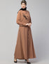 Arabic Front Open with Black Embroidery Casual Abaya In The Color Skin