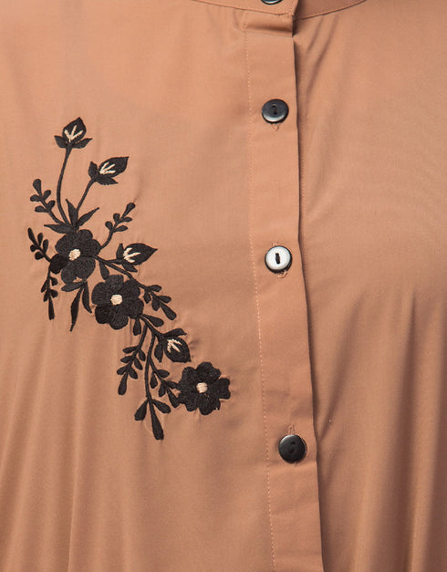 Arabic Front Open with Black Embroidery Casual Abaya In The Color Skin