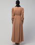 Women Front Open long Cuff Gathered Puffed Sleeve Casual Abaya in the Shade Of Skin
