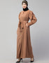 Women Front Open long Cuff Gathered Puffed Sleeve Casual Abaya in the Shade Of Skin