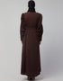 Muslimah Front Open long Cuff Gathered Puffed Sleeve Casual Abaya in the Shade Of Chocolate