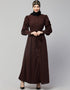 Muslimah Front Open long Cuff Gathered Puffed Sleeve Casual Abaya in the Shade Of Chocolate