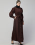 Muslimah Front Open long Cuff Gathered Puffed Sleeve Casual Abaya in the Shade Of Chocolate