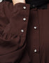 Muslimah Front Open long Cuff Gathered Puffed Sleeve Casual Abaya in the Shade Of Chocolate