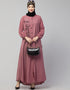 Chic Front open Contrast Embroidery Casual Abaya In The Color Mauve Pink
