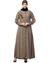 Trendy Front Open with Black Embroidery Casual Abaya In The Color Khaki