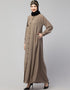 Trendy Front Open with Black Embroidery Casual Abaya In The Color Khaki