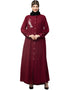 Modern Front Open with Silver Embroidery Color Casual Abaya in the Shade Of Maroon