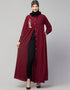 Modern Front Open with Silver Embroidery Color Casual Abaya in the Shade Of Maroon