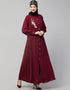 Modern Front Open with Silver Embroidery Color Casual Abaya in the Shade Of Maroon