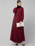 Modern Front Open with Silver Embroidery Color Casual Abaya in the Shade Of Maroon