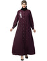Dubai Front Open with Silver Flower Embroidery Casual Abaya In The Color Wine