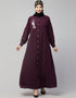 Dubai Front Open with Silver Flower Embroidery Casual Abaya In The Color Wine