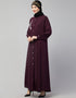 Dubai Front Open with Silver Flower Embroidery Casual Abaya In The Color Wine