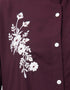 Dubai Front Open with Silver Flower Embroidery Casual Abaya In The Color Wine