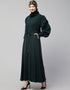 Muslim Long Cuff Gathered Puffed Sleeve with Bet A line Abaya in the Shade Of Green
