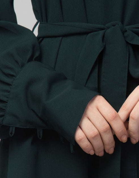 Muslim Long Cuff Gathered Puffed Sleeve with Bet A line Abaya in the Shade Of Green