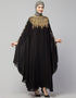 Trendy Double Layers Hand Copper Embroidered Kaftan In the Shade of Black