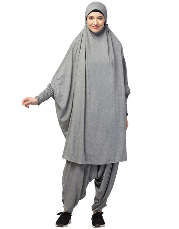 Modest Smoking At Sleeve Jersey Khimer With Harem Pant in the Shade of Grey