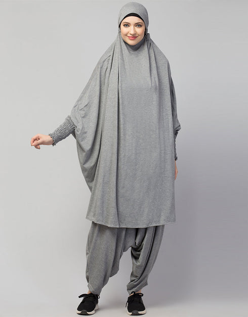 Modest Smoking At Sleeve Jersey Khimer With Harem Pant in the Shade of Grey