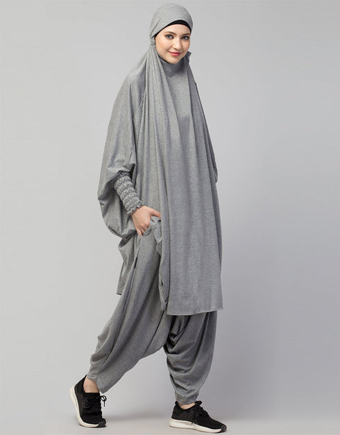 Modest Smoking At Sleeve Jersey Khimer With Harem Pant in the Shade of Grey
