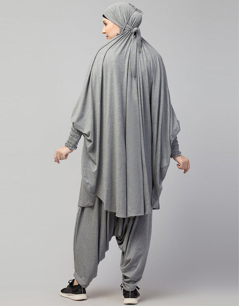 Modest Smoking At Sleeve Jersey Khimer With Harem Pant in the Shade of Grey