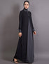 Muslim Contrast Yoke Black Grey Casual Abaya Black