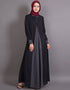 Muslim Contrast Yoke Black Grey Casual Abaya Black