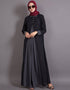 Muslim Contrast Yoke Black Grey Casual Abaya Black