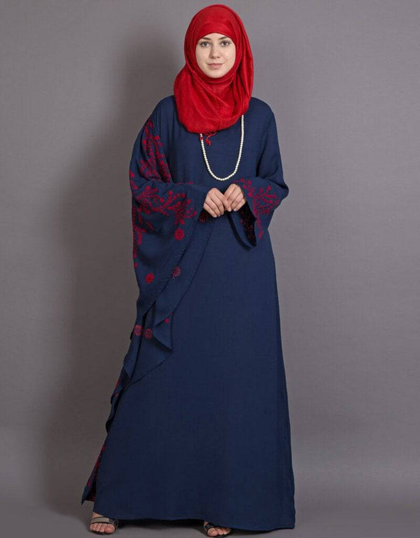 Modest Embroidered Butterfly Sleeve Party Abaya Grey