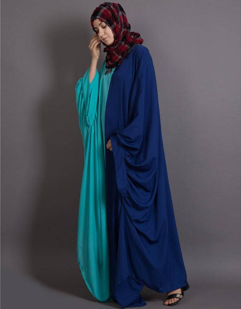 Islamic Contrast one piece Casual Abaya Blue