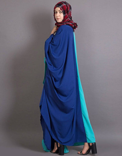 Islamic Contrast one piece Casual Abaya Blue