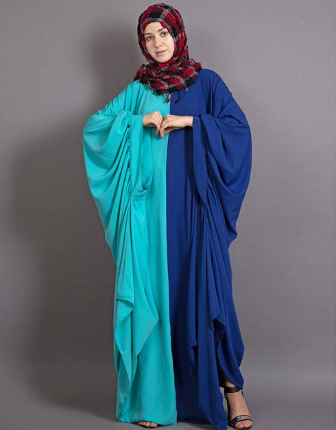 Islamic Contrast one piece Casual Abaya Blue