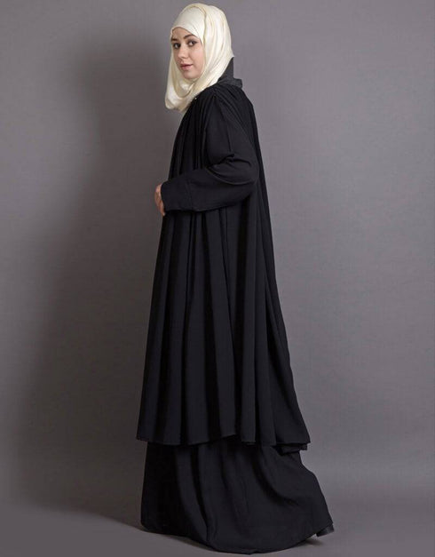 Arabic Embroidered neck band double layer Party Abaya Black