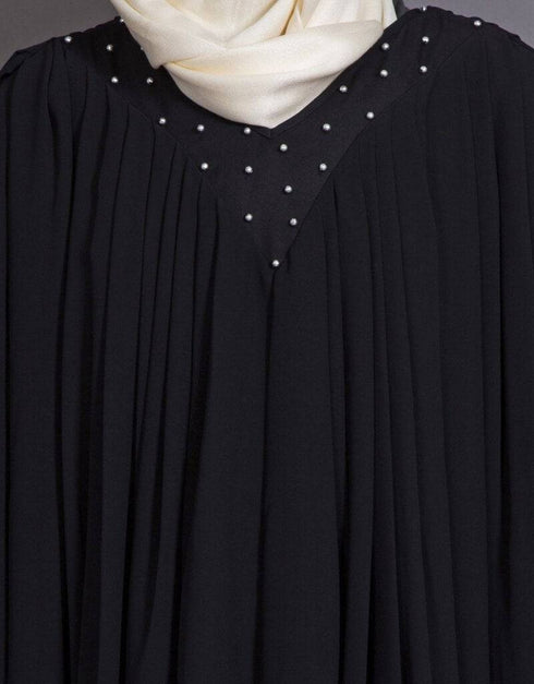 Arabic Embroidered neck band double layer Party Abaya Black