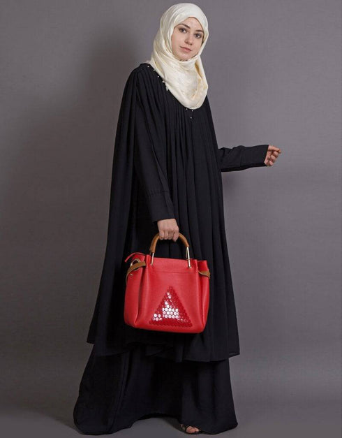 Arabic Embroidered neck band double layer Party Abaya Black