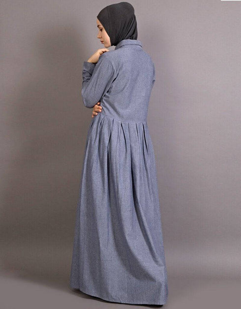 Women Shirt collar executive Abaya Blue