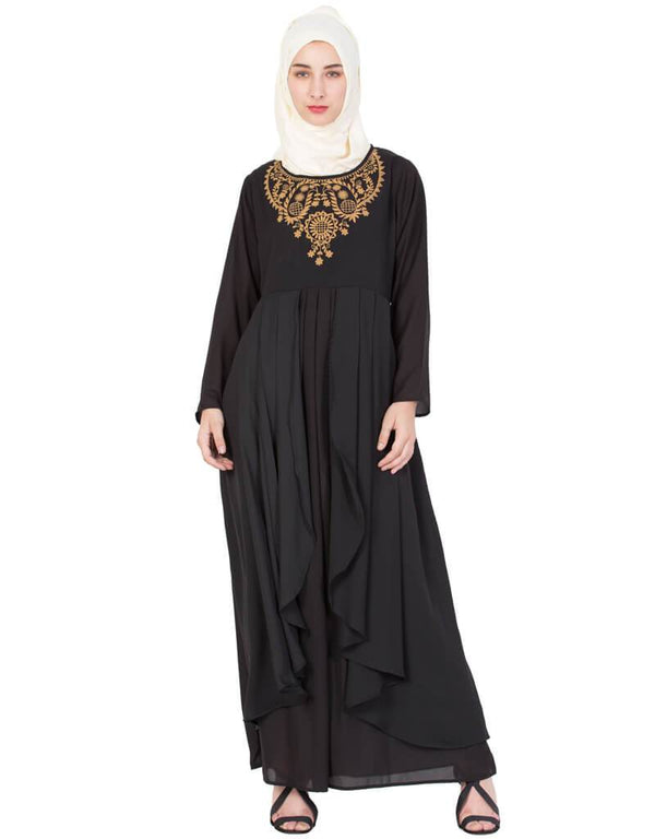 Muslimah Neck Embroidered Party Abaya Black