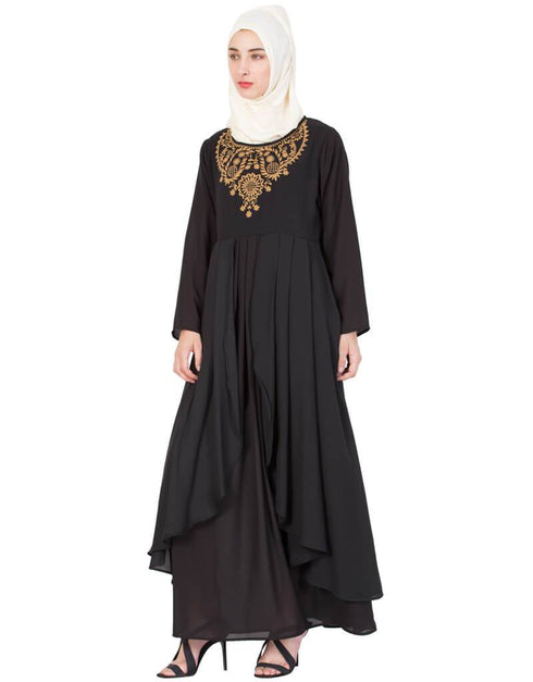 Muslimah Neck Embroidered Party Abaya Black