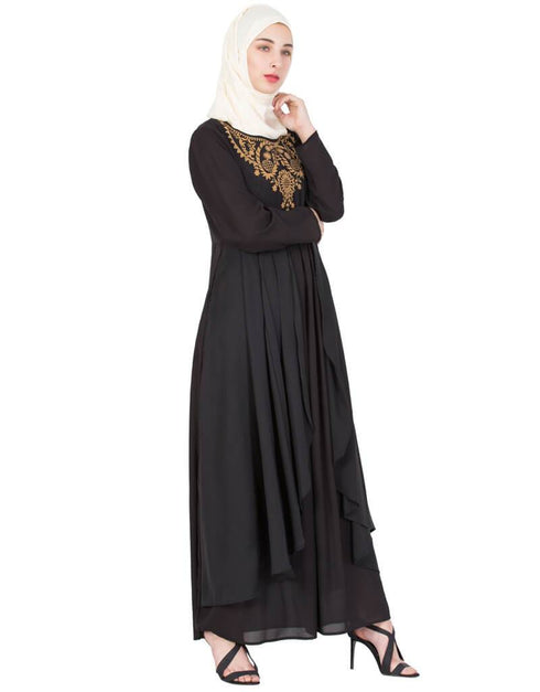 Muslimah Neck Embroidered Party Abaya Black