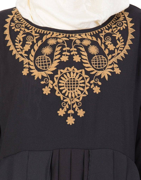 Muslimah Neck Embroidered Party Abaya Black