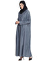 Chic Front open gather around neck Cotton Bohemian Abaya Blue