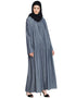 Chic Front open gather around neck Cotton Bohemian Abaya Blue