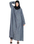 Chic Front open gather around neck Cotton Bohemian Abaya Blue