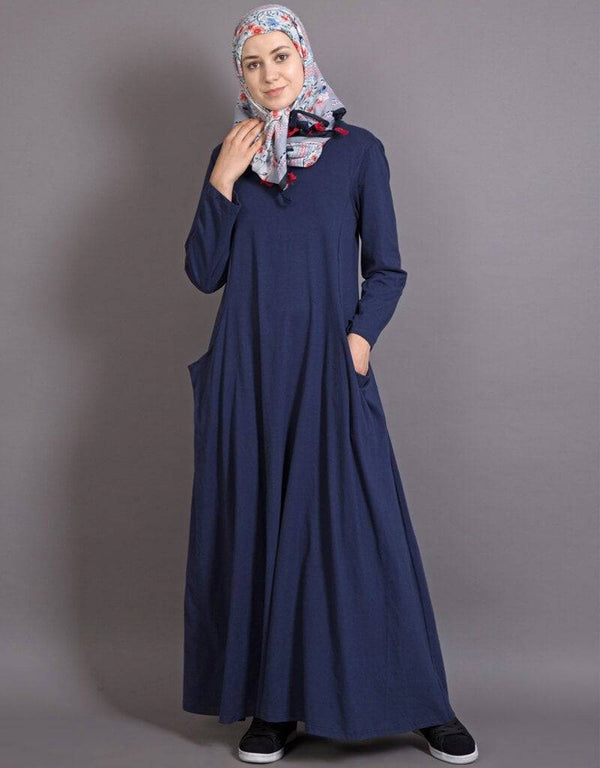 Trendy Jersey travel Abaya Blue