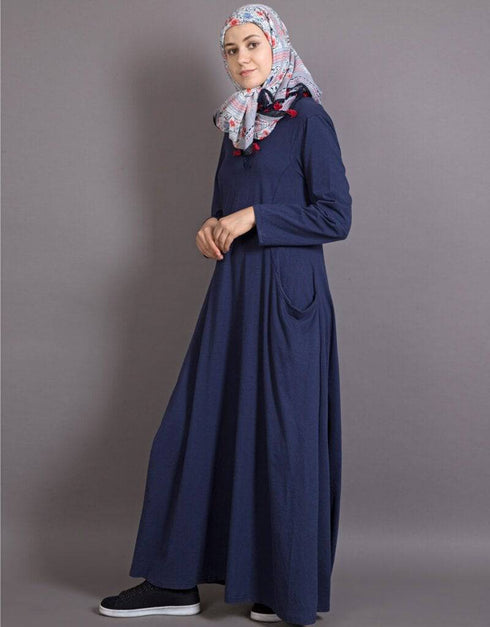 Trendy Jersey travel Abaya Blue