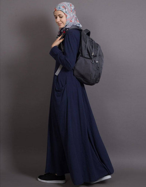 Trendy Jersey travel Abaya Blue